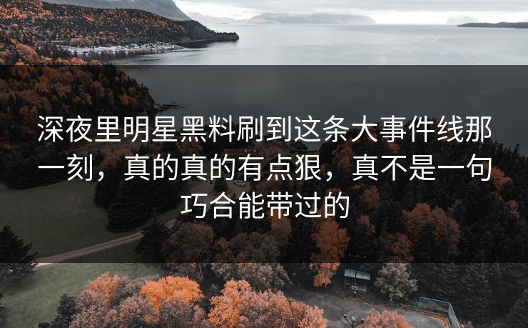 深夜里明星黑料刷到这条大事件线那一刻，真的真的有点狠，真不是一句巧合能带过的