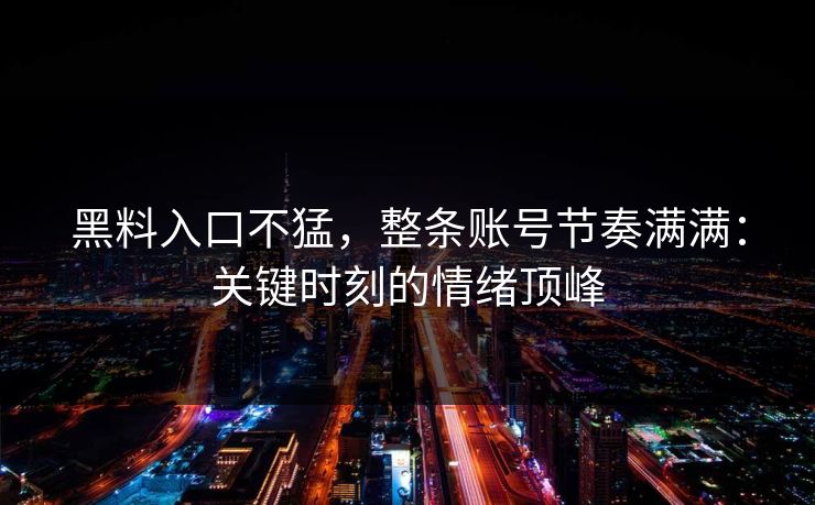 黑料入口不猛，整条账号节奏满满：关键时刻的情绪顶峰