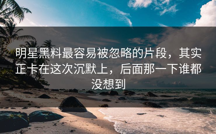 明星黑料最容易被忽略的片段，其实正卡在这次沉默上，后面那一下谁都没想到